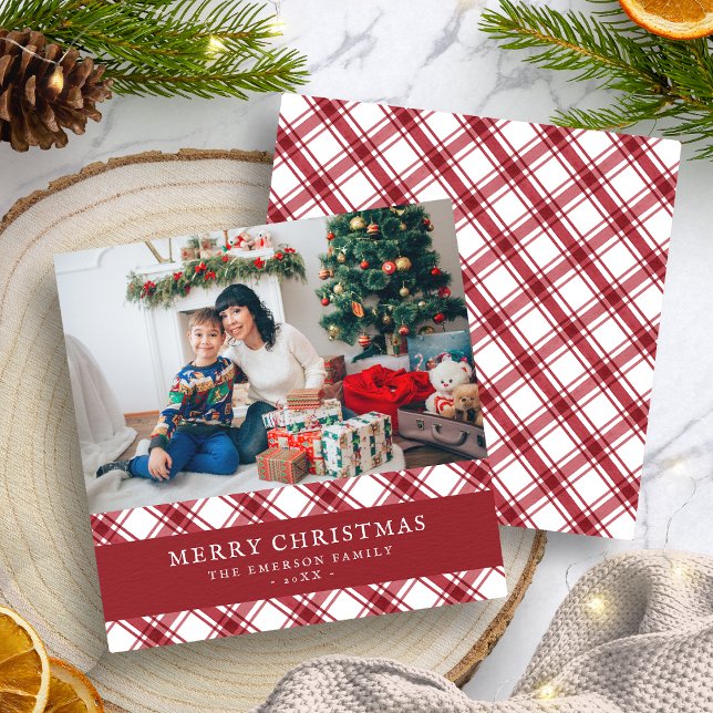 Red Plaid Merry Christmas Flat Holiday Card (Red Plaid Merry Christmas Flat Holiday Card
)