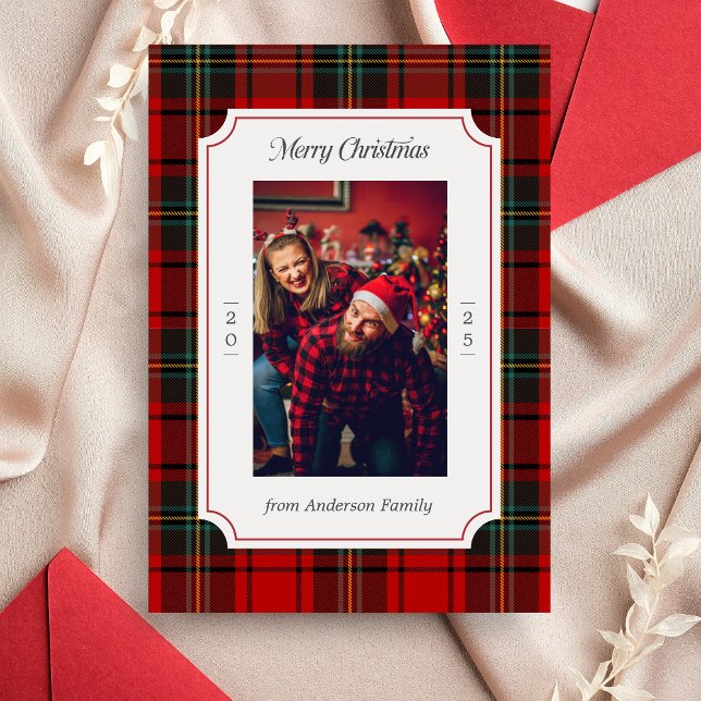 Red Plaid Merry Christmas Holiday Invitation (Red Plaid Modern Merry Christmas Holiday Card)