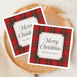 Red Plaid Merry Christmas Napkin