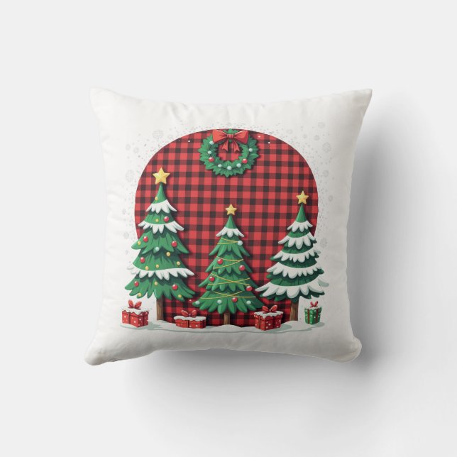 red plaid  merry christmas tree cushion (Back)