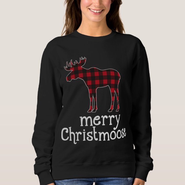 Red Plaid Merry Christmoose Christmas Moose Lovers Sweatshirt (Front)