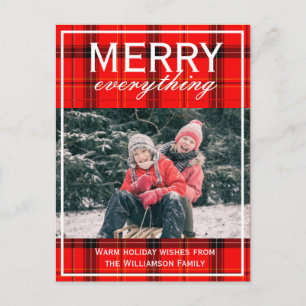 Red Plaid Merry Everything Family Photo Christmas Holiday Postcard