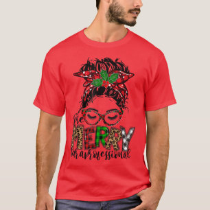 Red Plaid Merry Paraprofessional Messy Bun Para Ch T-Shirt