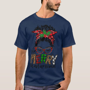 Red Plaid Merry Paraprofessional Messy Bun Para Ch T-Shirt