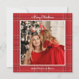 Red Plaid Minimalist Photo Christmas Holiday Card