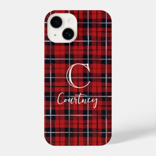 Red Plaid Modern Monogram Phone Case