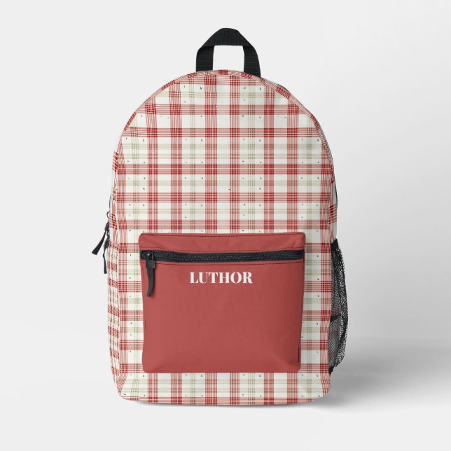 Red Plaid Modern  Printed Backpack (Front)