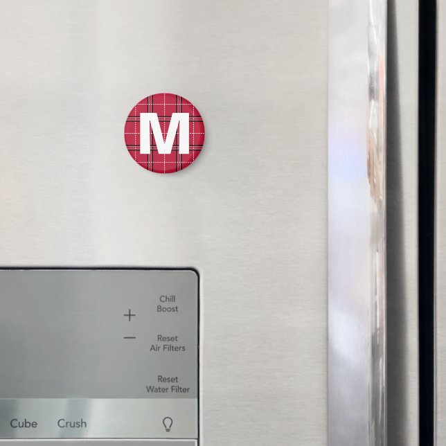Red Plaid Monogram Initial Letter Kids' Art Magnet (In Situ (Fridge))