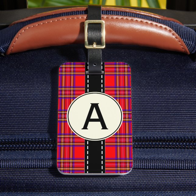 Red Plaid Monogram Luggage Suitcase Tag Gift (Front Insitu 2)