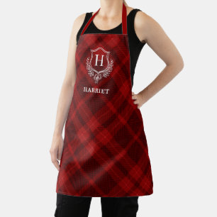 Red Plaid Monogram Name Apron