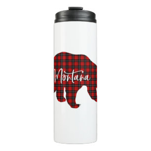 Red Plaid Montana Bear Matching Pajama Family Thermal Tumbler