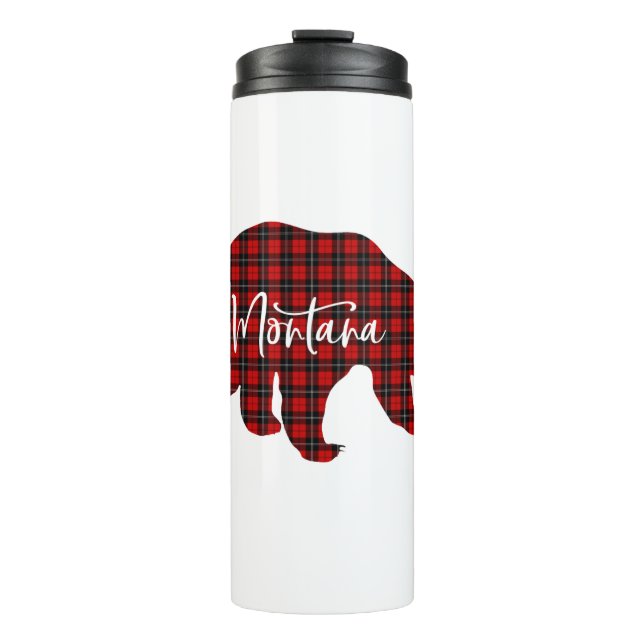 Red Plaid Montana Bear Matching Pajama Family Thermal Tumbler (Front)