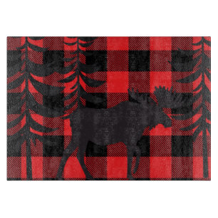 Red Plaid Moose Silhouette Cutting Board