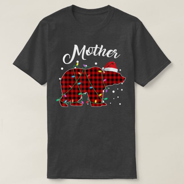 Red Plaid Mother Bear Matching Buffalo Pajama  T-Shirt (Design Front)