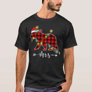 Red Plaid MRS Bear Christmas Matching Pajama Famil T-Shirt