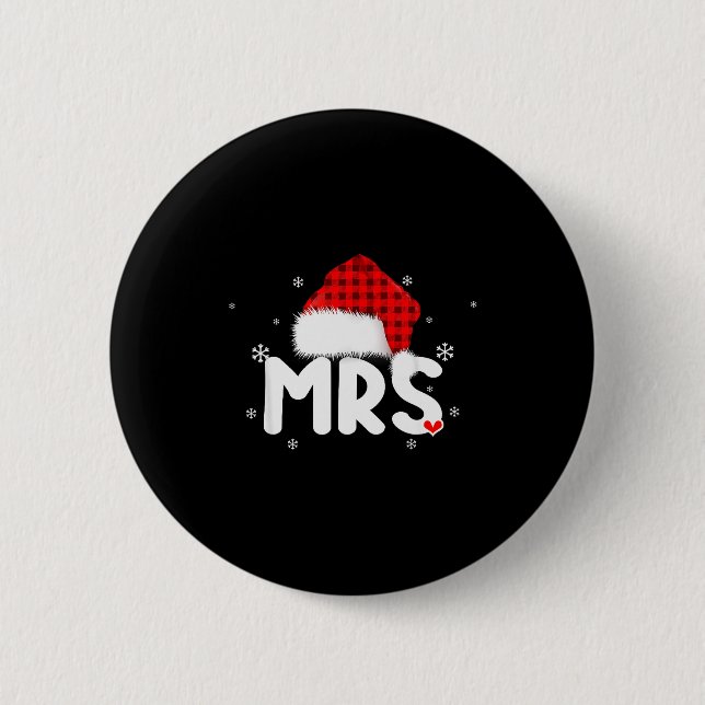 Red Plaid Mrs Claus Couples Matching Christmas Paj 6 Cm Round Badge (Front)