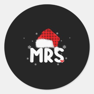 Red Plaid Mrs Claus Couples Matching Christmas Paj Classic Round Sticker
