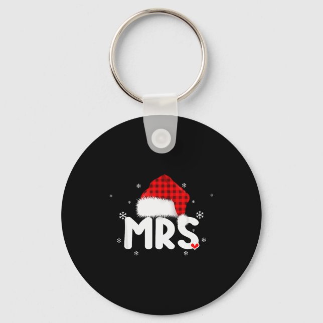 Red Plaid Mrs Claus Couples Matching Christmas Paj Key Ring (Front)