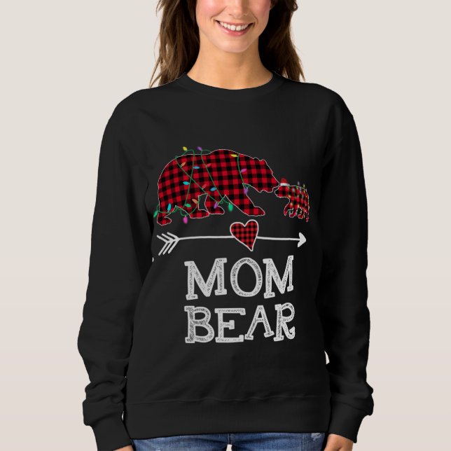 Red Plaid Mum Bear Buffalo Family Mama Pajama Chri Sweatshirt (Front)
