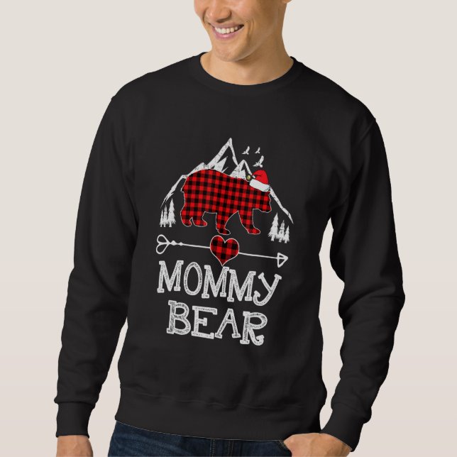 Red Plaid Mummy Bear  Matching Pajama Family Sweatshirt (Front)