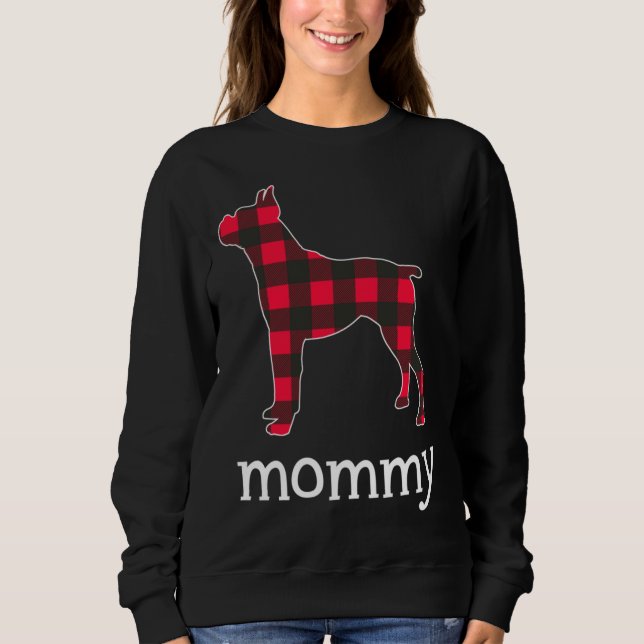 Red Plaid Mummy Boxer Dog Christmas Matching Famil Sweatshirt (Front)