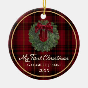 Red Plaid My First Christmas Photo Ornament