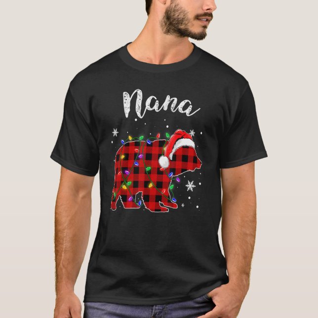 Red Plaid Nana Bear Buffalo Matching Family Pajama T-Shirt (Front)