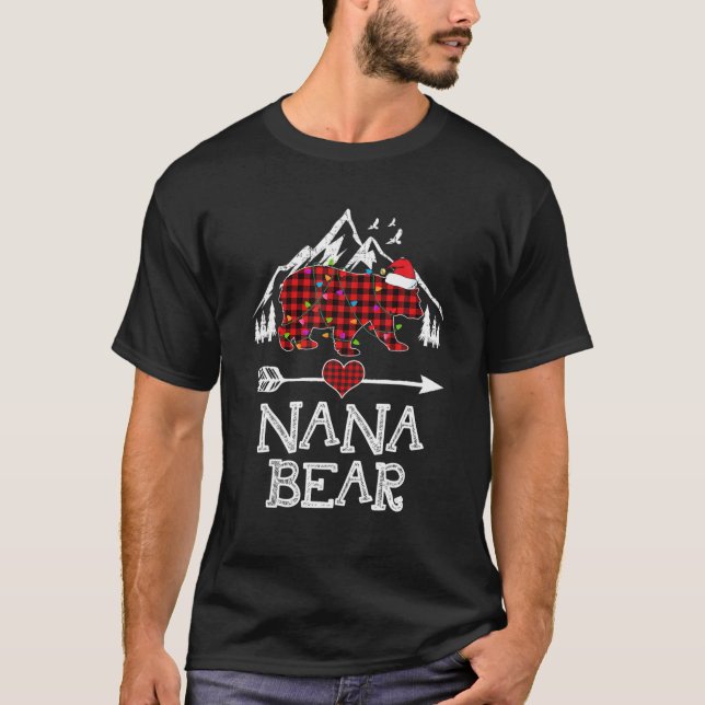 Red Plaid Nana Bear Buffalo Matching Family Pajama T-Shirt (Front)