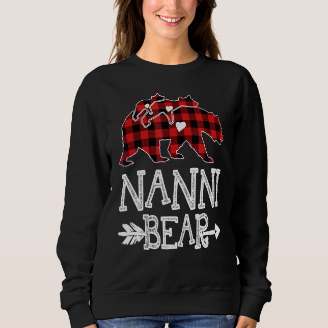 Red Plaid Nanni Bear Two Cub Matching Buffalo Paja Sweatshirt (Front)