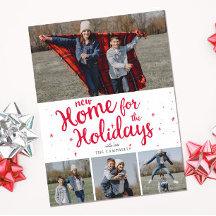 Red Plaid New Home for Holidays Photo Moving Holiday Card