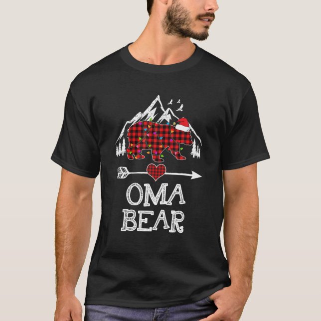 Red Plaid Oma Bear Buffalo Matching Family Pajama T-Shirt (Front)