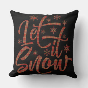 Red Plaid on Black Chalboard   Let It Snow Cushion