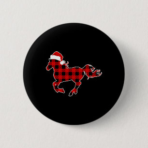 Red Plaid Pajama Horse Santa Hat Christmas Gift 6 Cm Round Badge