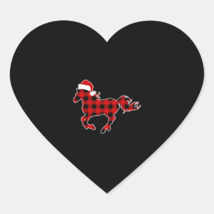 Red Plaid Pajama Horse Santa Hat Christmas Gift Heart Sticker
