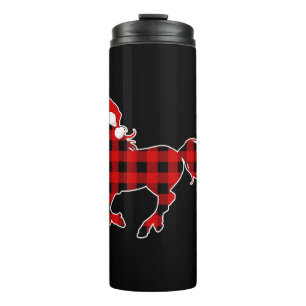Red Plaid Pajama Horse Santa Hat Christmas Gift Thermal Tumbler
