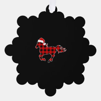 Red Plaid Pajama Horse Santa Hat Christmas Gift Tree Decoration Card