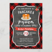 Red Plaid Pancake and Pyjamas Birthday Invitation