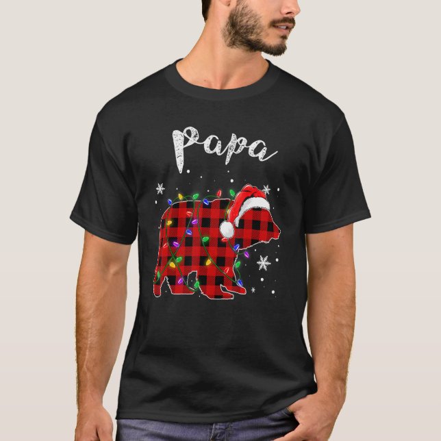 Red Plaid Papa Bear Buffalo Matching Family Pajama T-Shirt (Front)