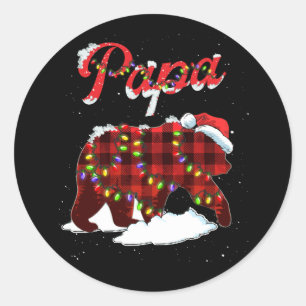 Red Plaid Papa Bear Matching Buffalo Pajama Classic Round Sticker