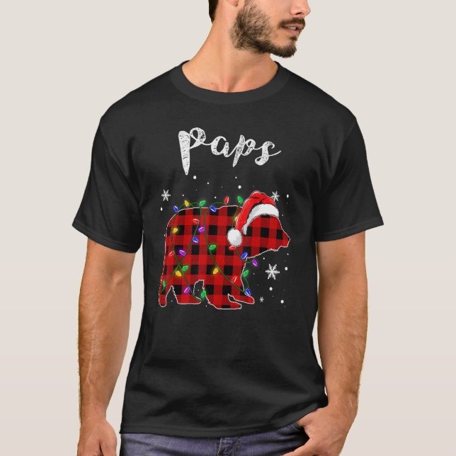 Red Plaid Paps Bear Matching Family Christmas Paja T-Shirt (Front)