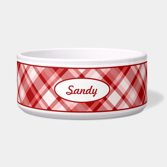 Red Plaid Pattern With Custom Pet Name (Front)