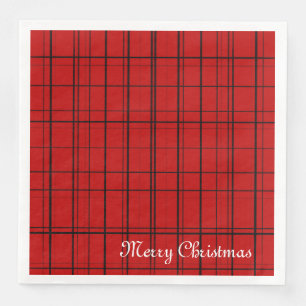 Red plaid pattern with white Merry Christmas text Napkin