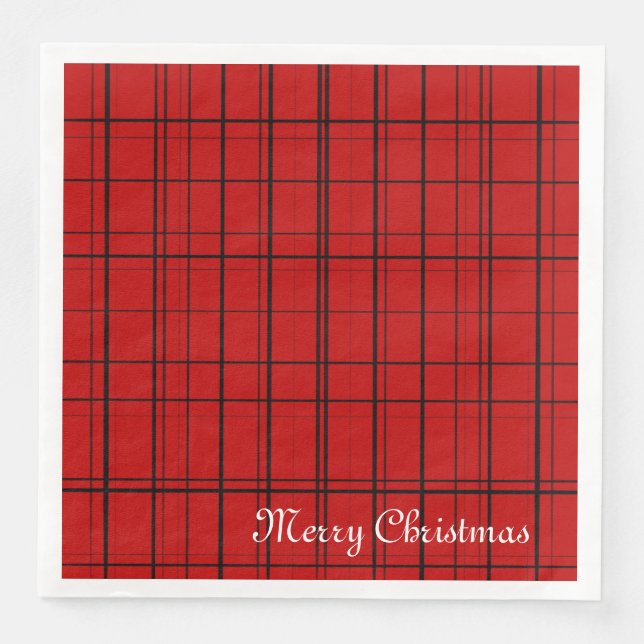 Red plaid pattern with white Merry Christmas text Napkin (Front)