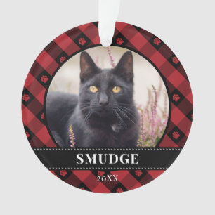 Red Plaid Paw Prints Pet Photo Ornament