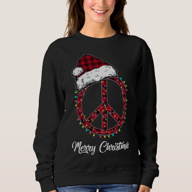 Red Plaid Peace Sign Christmas Lights Hippie Costu Sweatshirt (Front)