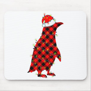 Red Plaid Penguin Christmas Lights Pajamas Adult K Mouse Pad