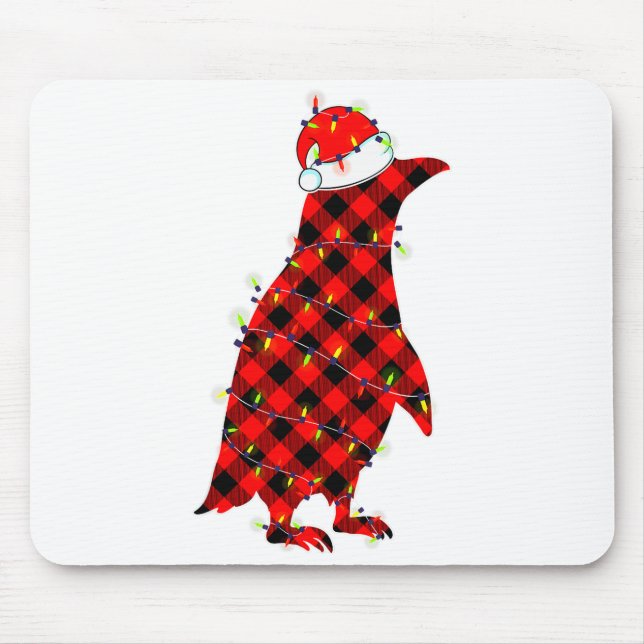 Red Plaid Penguin Christmas Lights Pajamas Adult K Mouse Pad (Front)