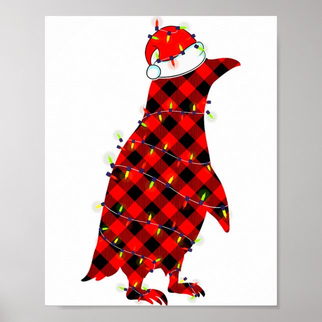 Red Plaid Penguin Christmas Lights Pajamas Adult K Poster (Front)