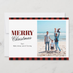 Red Plaid Personalised Photo Christmas Cards