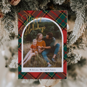 Red Plaid Photo Christmas Card